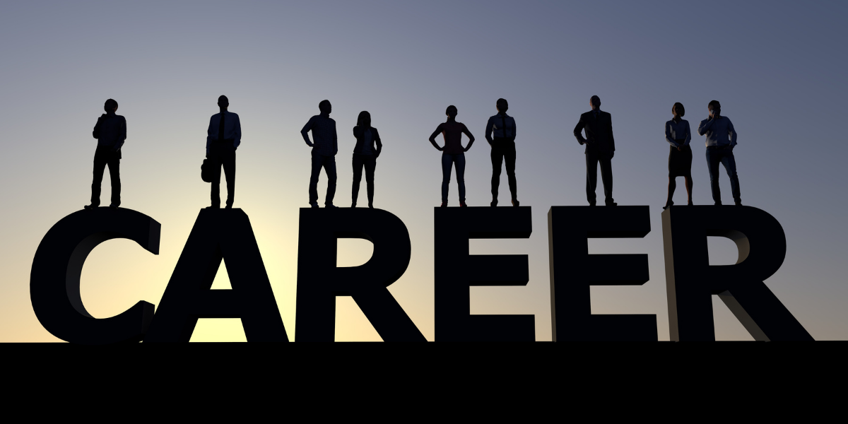 Word Career in large leggers with people standing on top. How to change careers?
